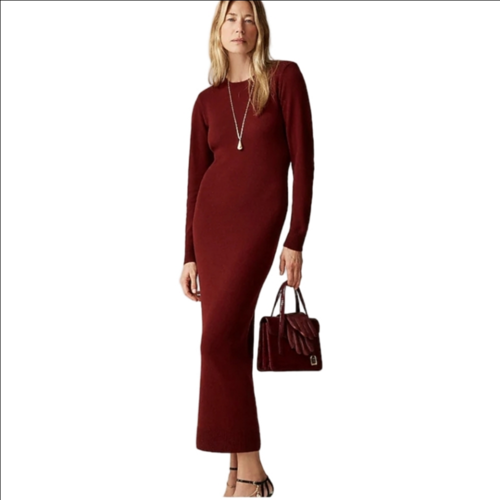 J. Crew Spring Street Burgundy Long Sleeve Cashmere Dress XS NWT